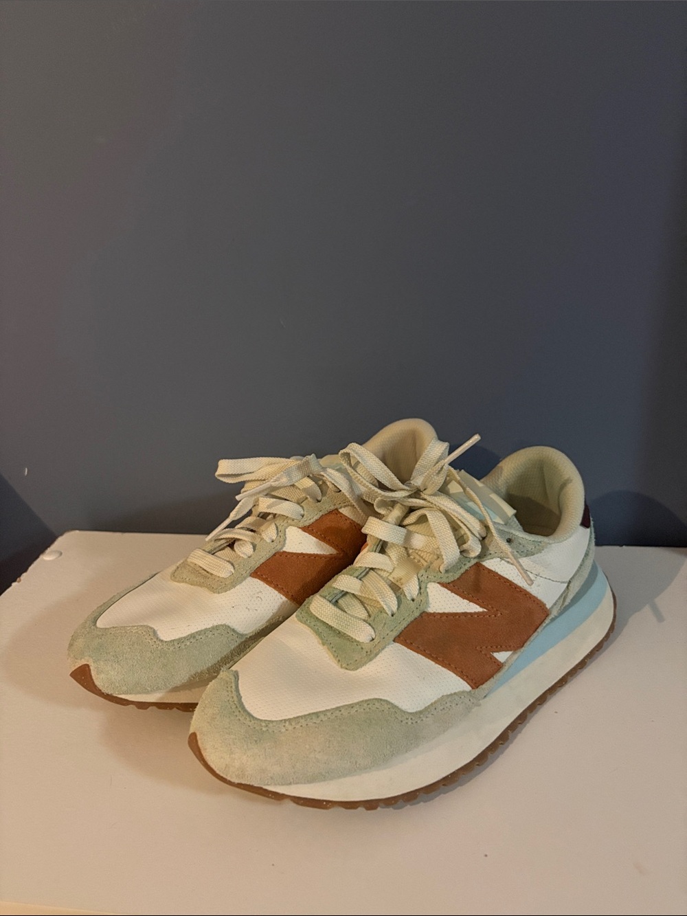 New Balance Women's White, Tan & Light Green Retro Running Sneakers